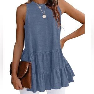 Peplum Babydoll Tops Casual Crew Neck Flowy Loose Fit TunicBlue Size Medium NWT